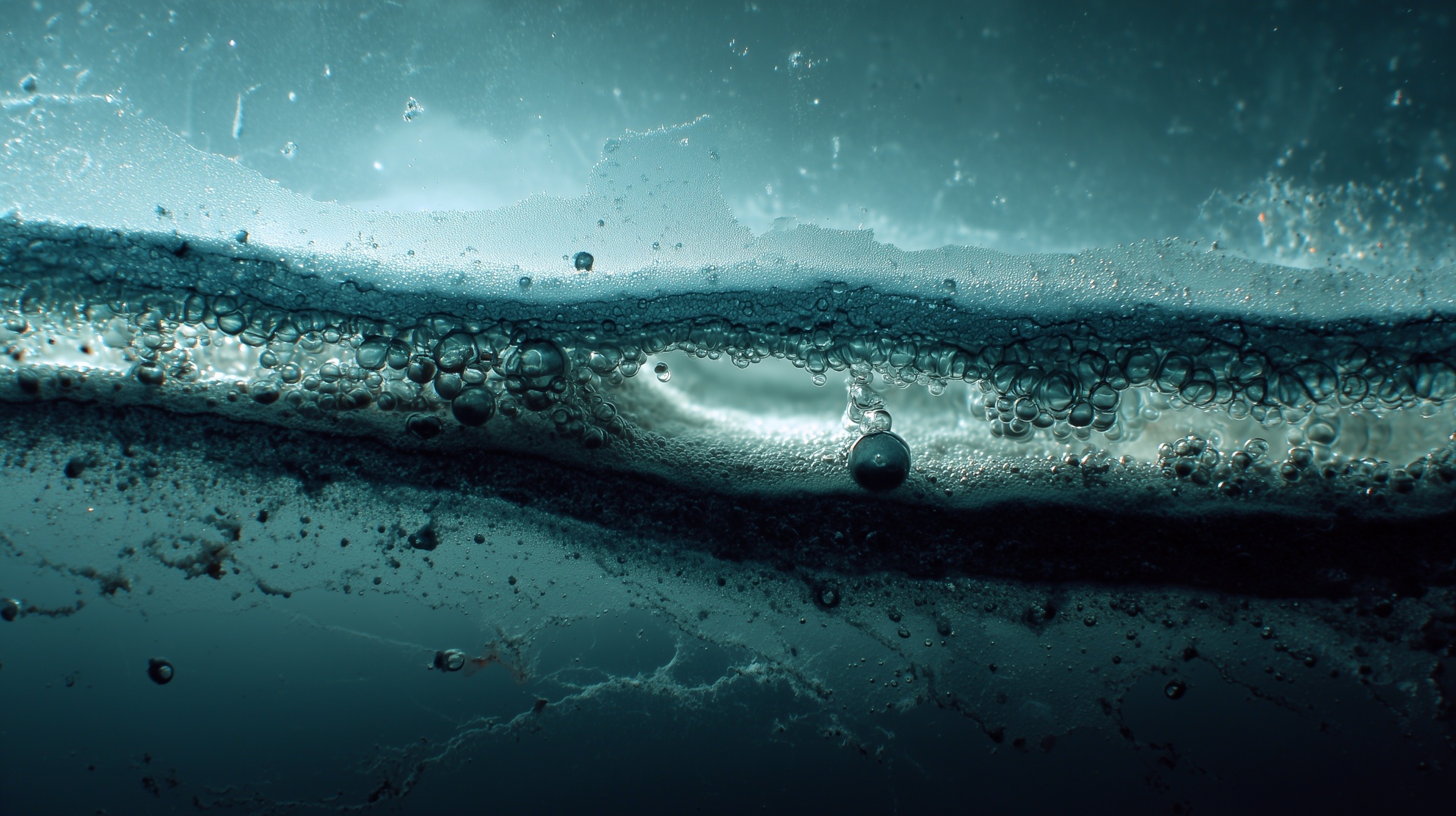 Underwater surface with bubbles and light